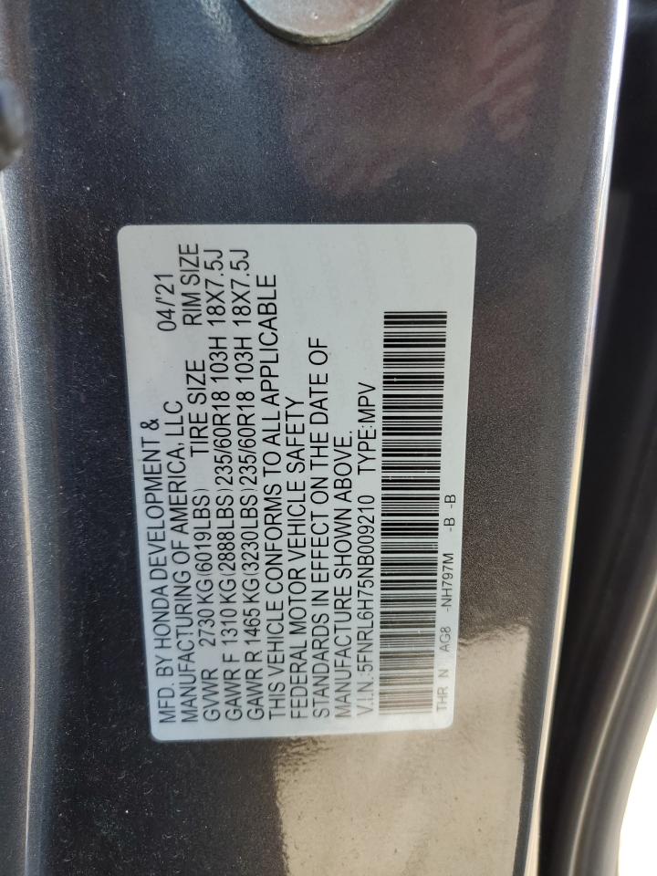 2022 HONDA ODYSSEY EXL VIN:5FNRL6H75NB009210