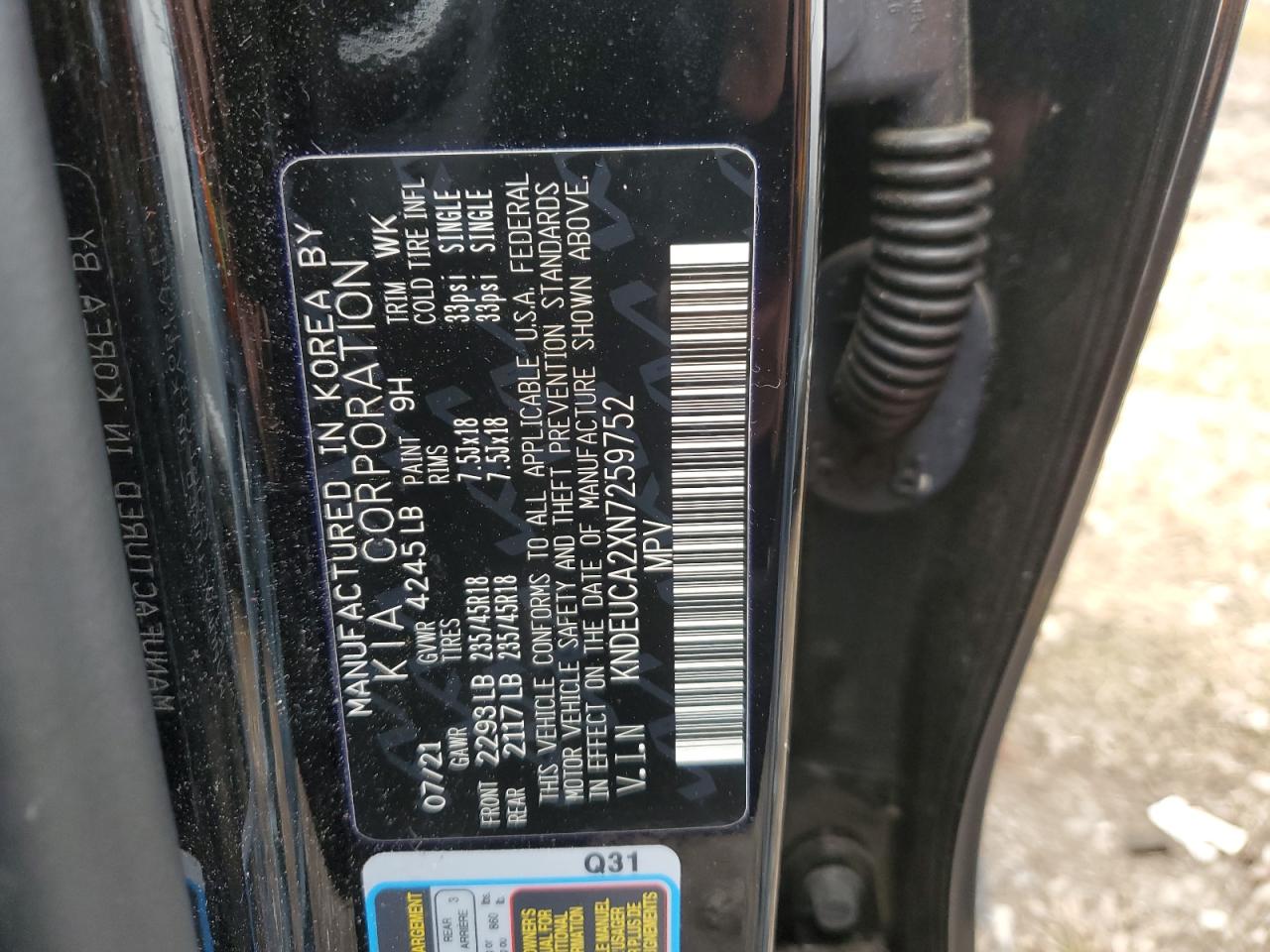 2022 KIA SELTOS NIGHTFALL VIN:JTHBW1GGXF2097350