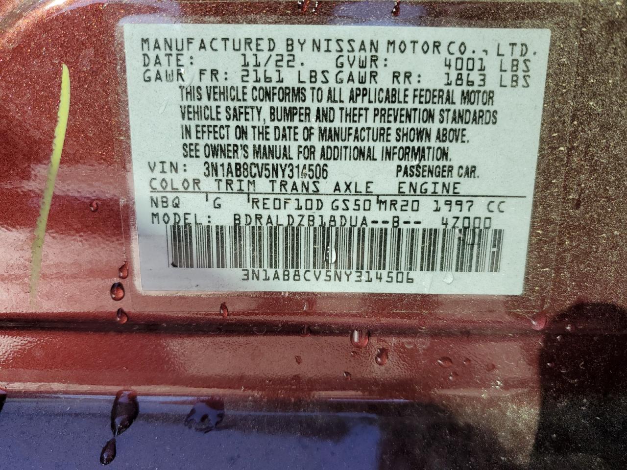 2022 NISSAN SENTRA SV VIN:3N1AB8CV5NY314506