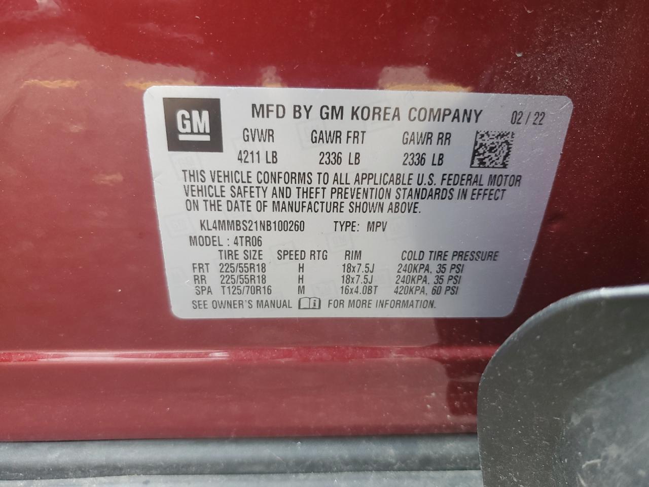 2022 BUICK ENCORE GX PREFERRED VIN:KL4MMBS21NB100260