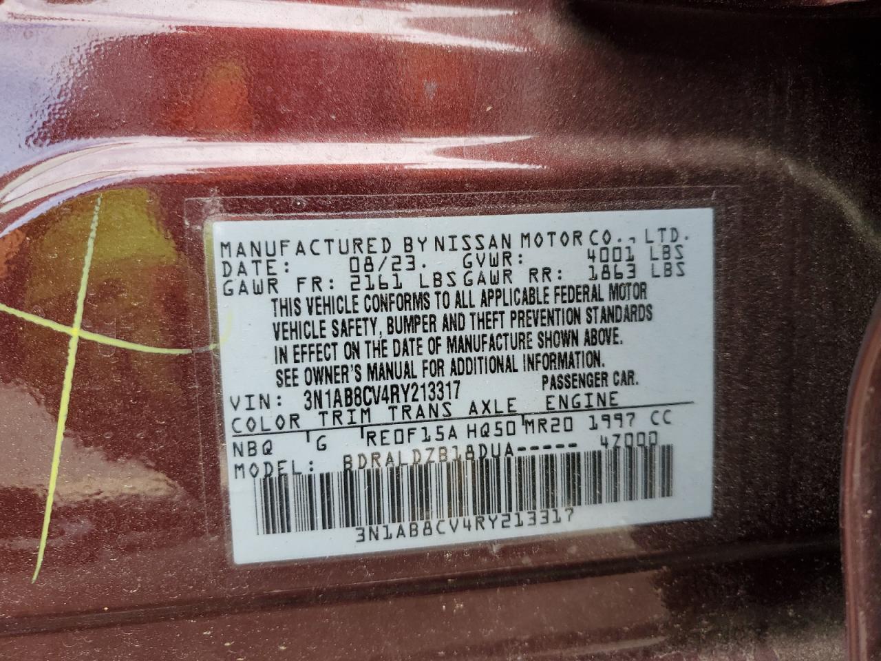 2024 NISSAN SENTRA SV VIN:3N1AB8CV4RY213317