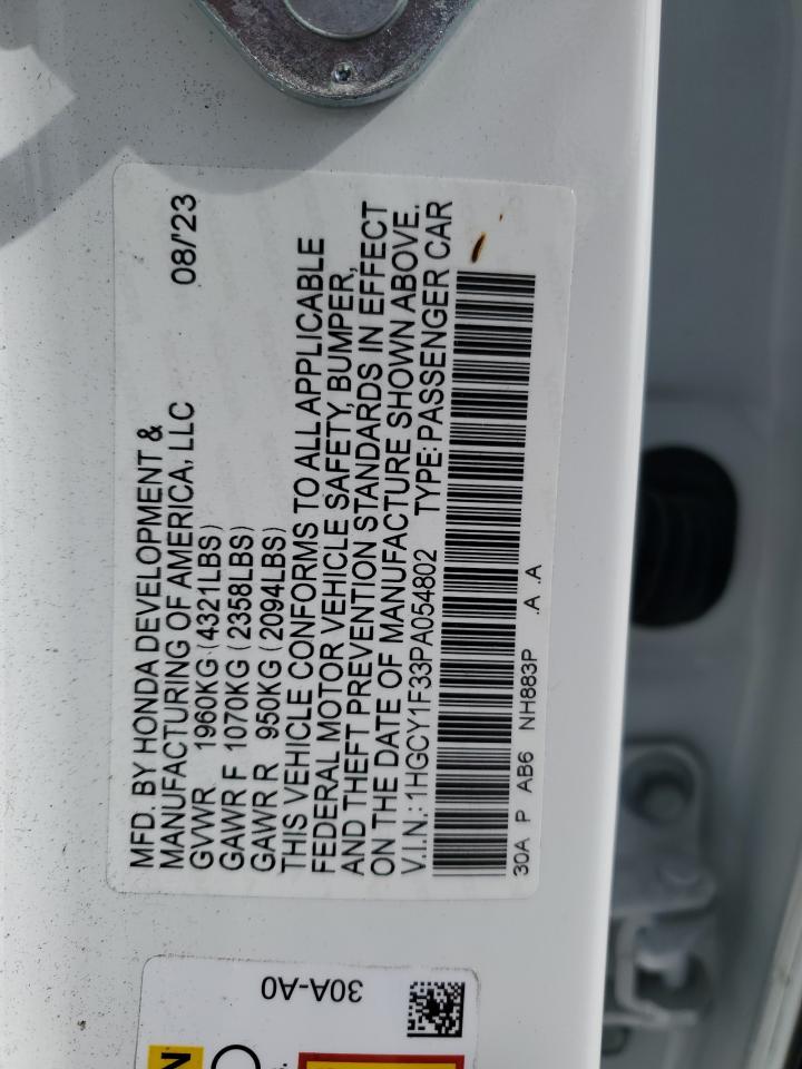 2023 HONDA ACCORD EX VIN:1HGCY1F33PA054802