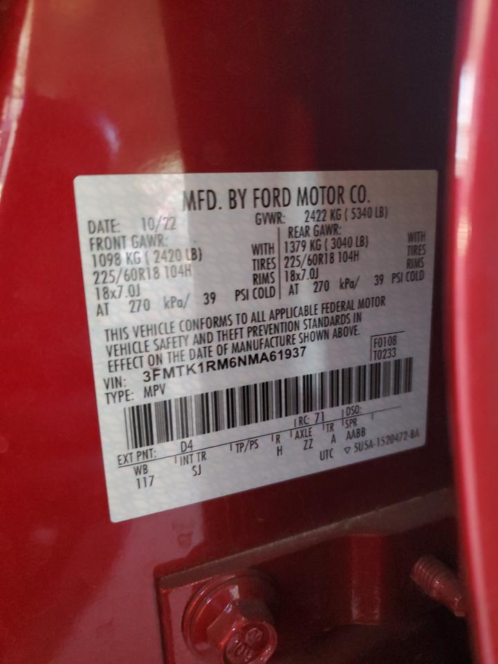 2022 FORD MUSTANG MACH-E SELECT VIN:3FMTK1RM6NMA61937