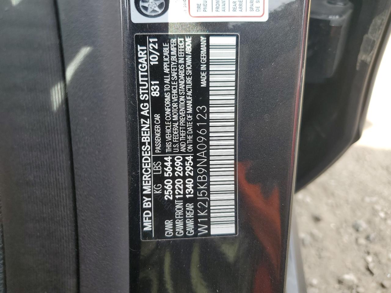 2022 MERCEDES-BENZ CLS 450 4MATIC VIN:W1K2J5KB9NA096123