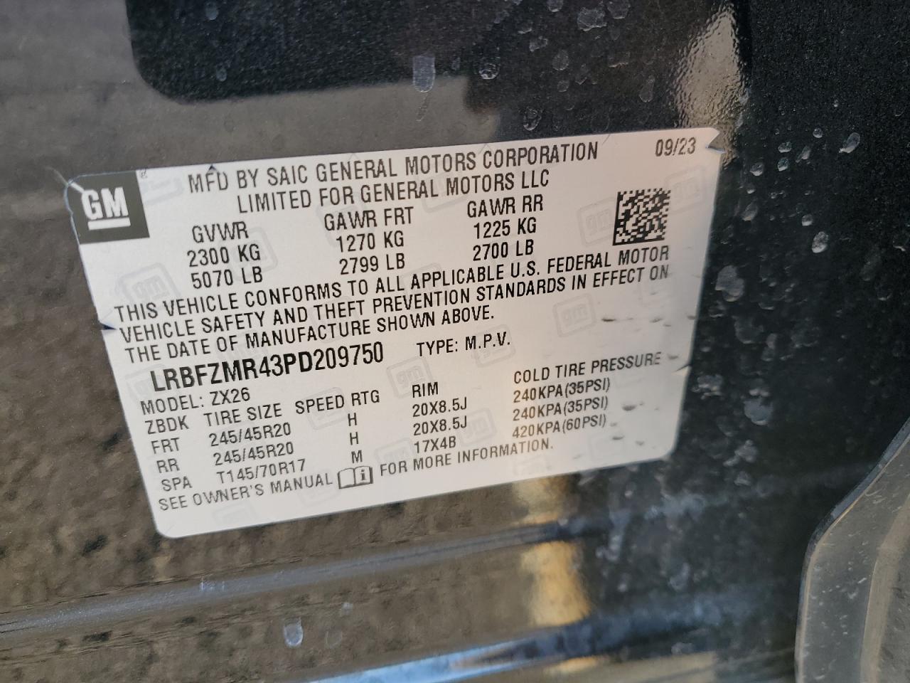 2023 BUICK ENVISION PREFERRED VIN:LRBFZMR43PD209750