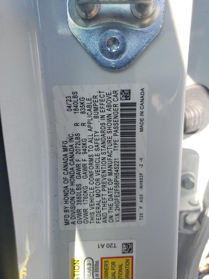 2023 HONDA CIVIC SPORT VIN:2HGFE2F58PH545221