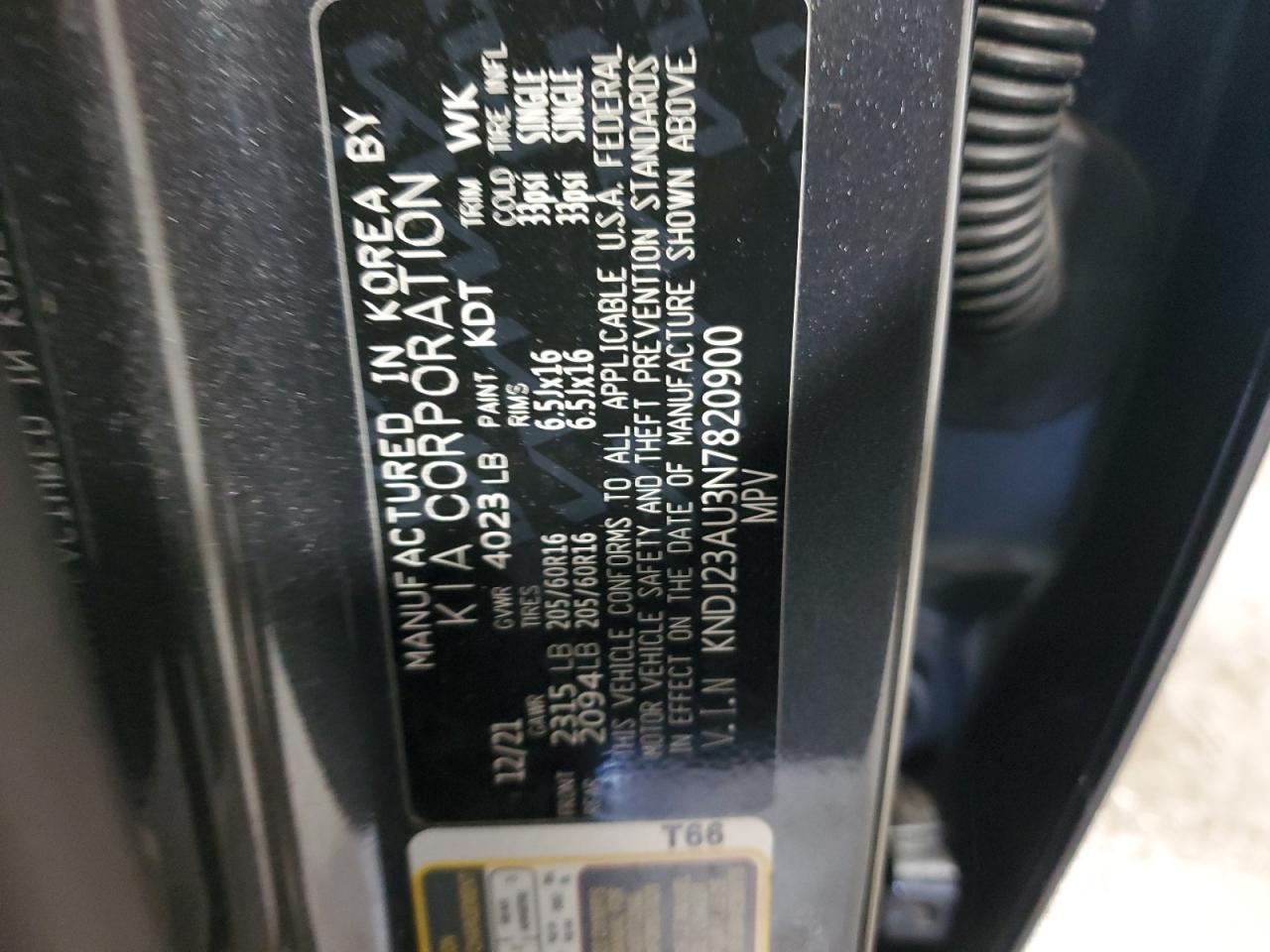 2022 KIA SOUL LX VIN:KNDJ23AU3N7820900