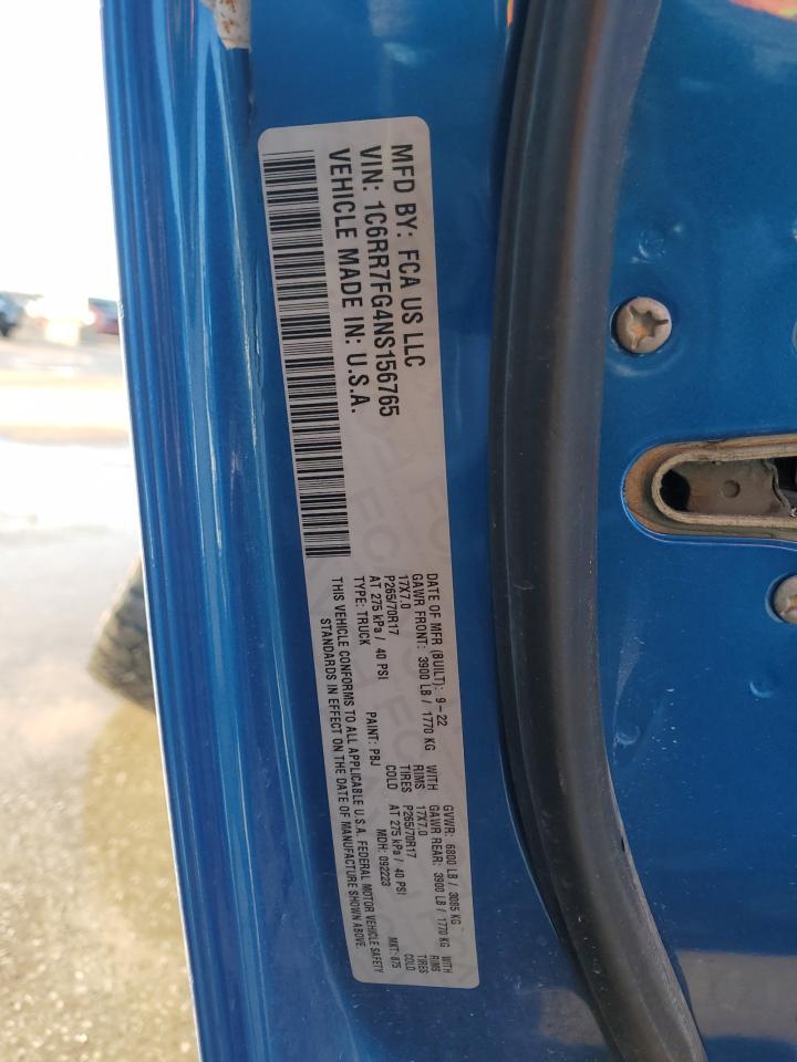 2022 RAM 1500 CLASSIC TRADESMAN VIN:1C6RR7FG4NS156765