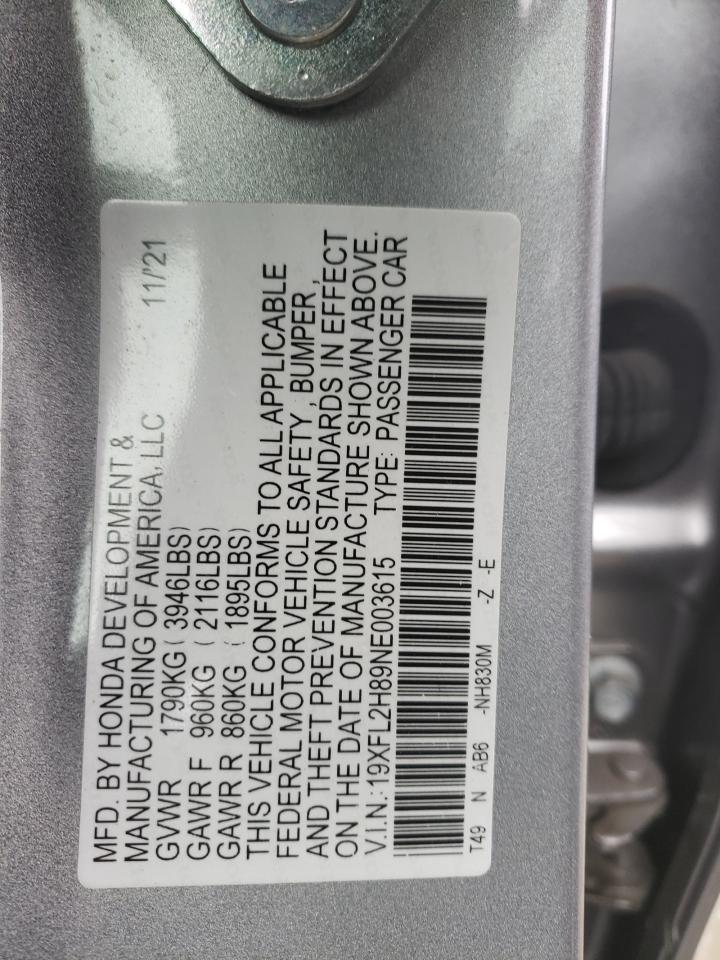 2022 HONDA CIVIC SPORT VIN:19XFL2H89NE003615
