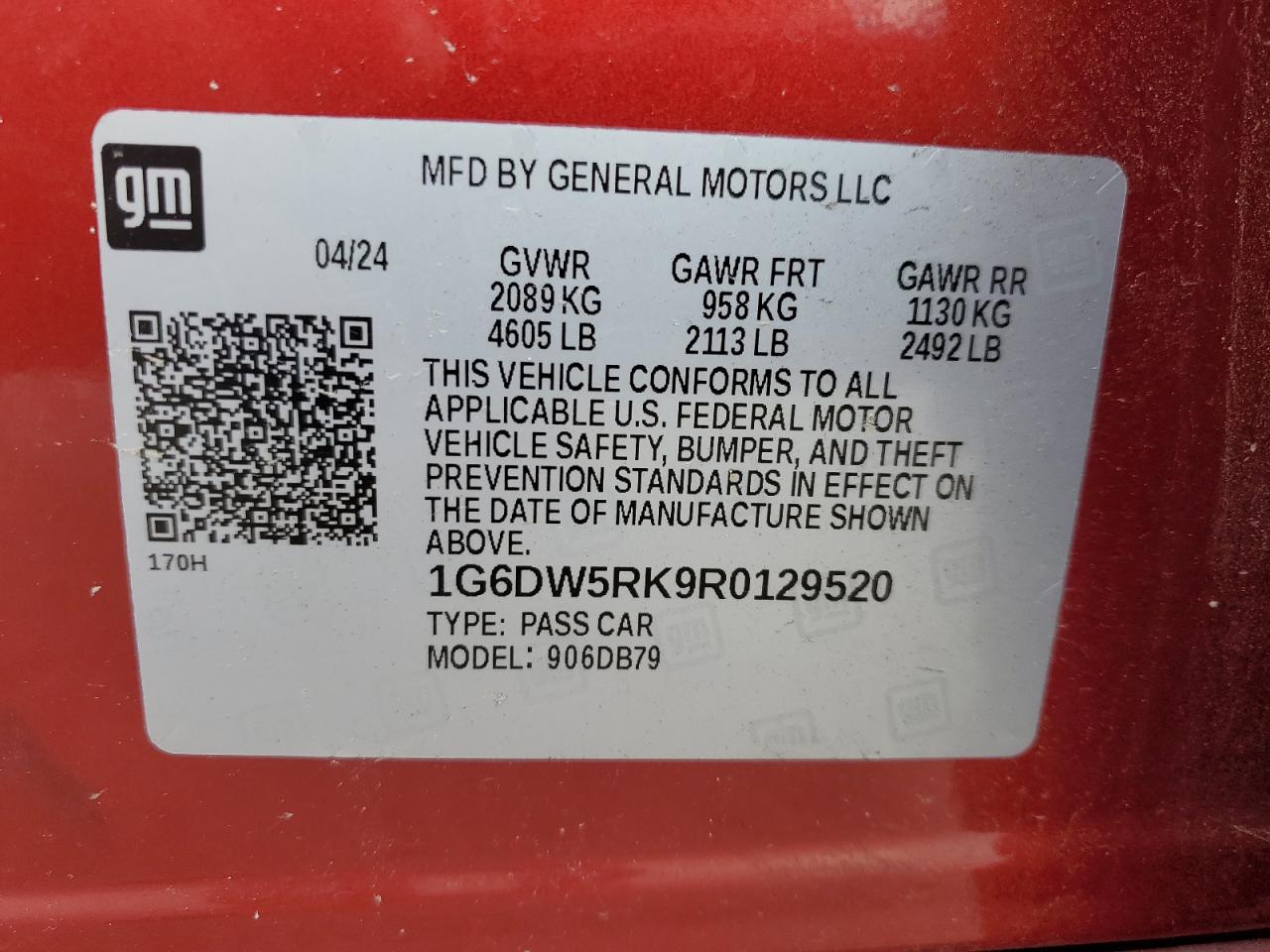 2024 CADILLAC CT5 LUXURY VIN:1G6DW5RK9R0129520