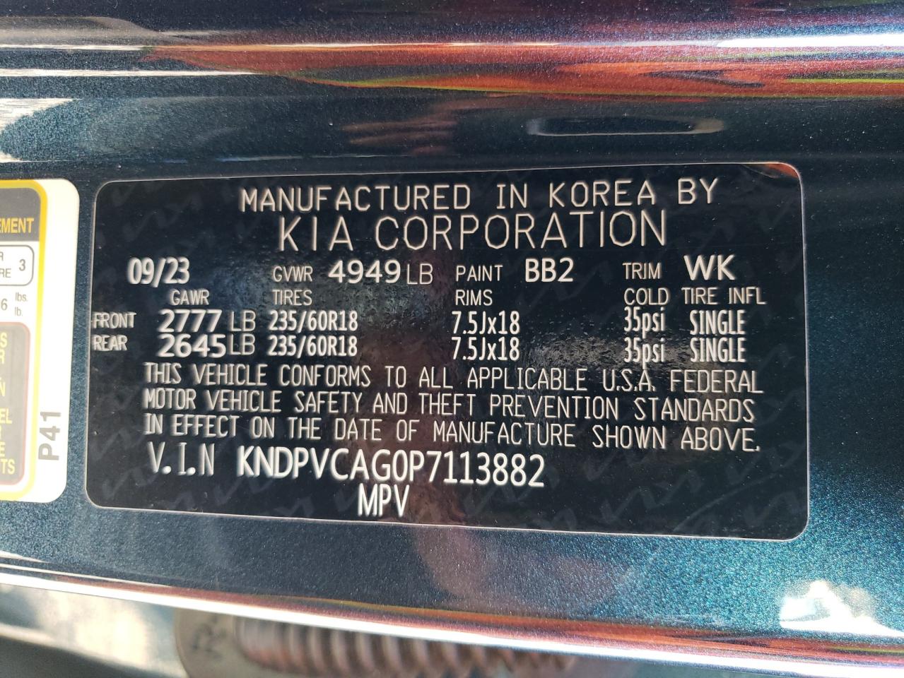 2023 KIA SPORTAGE EX VIN:KNDPVCAG0P7113882