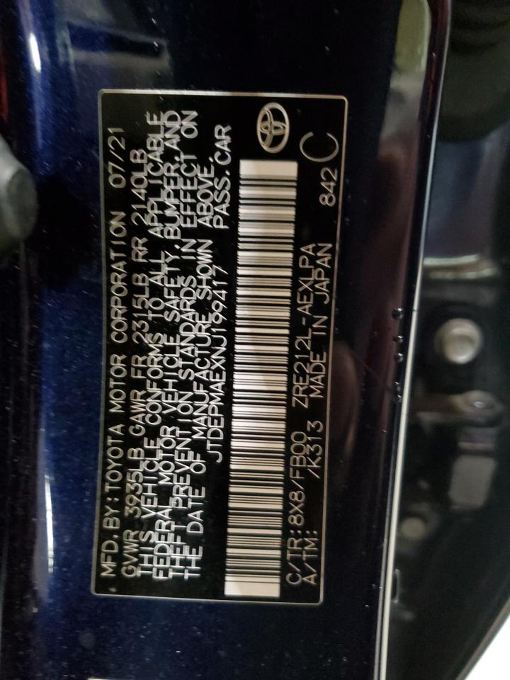 2022 TOYOTA COROLLA LE VIN:JTDEPMAEXNJ199417