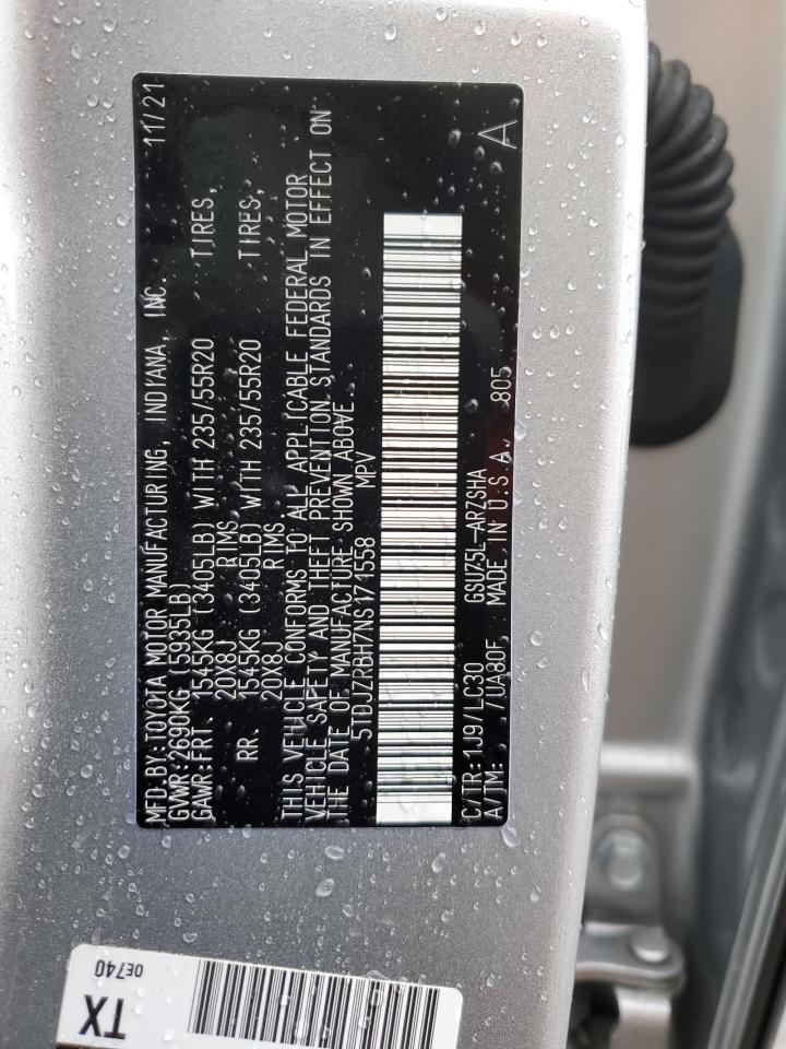 2022 TOYOTA HIGHLANDER XSE VIN:5TDJZRBH7NS171558