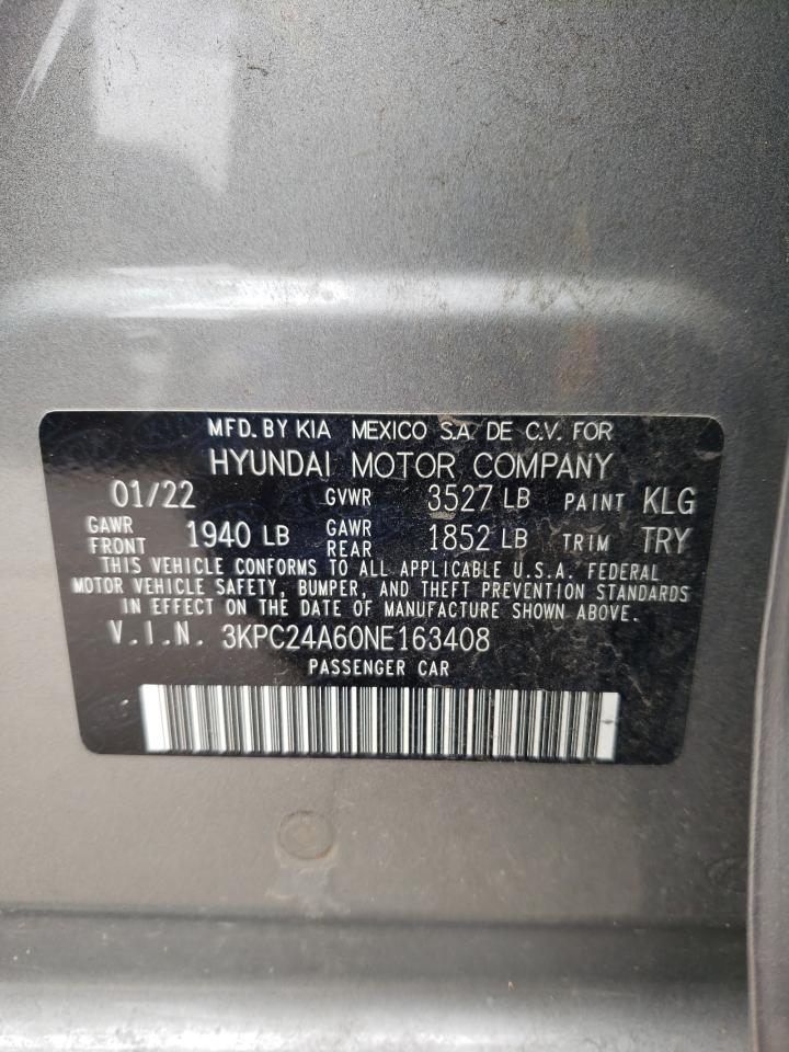 2022 HYUNDAI ACCENT SE VIN:3KPC24A60NE163408