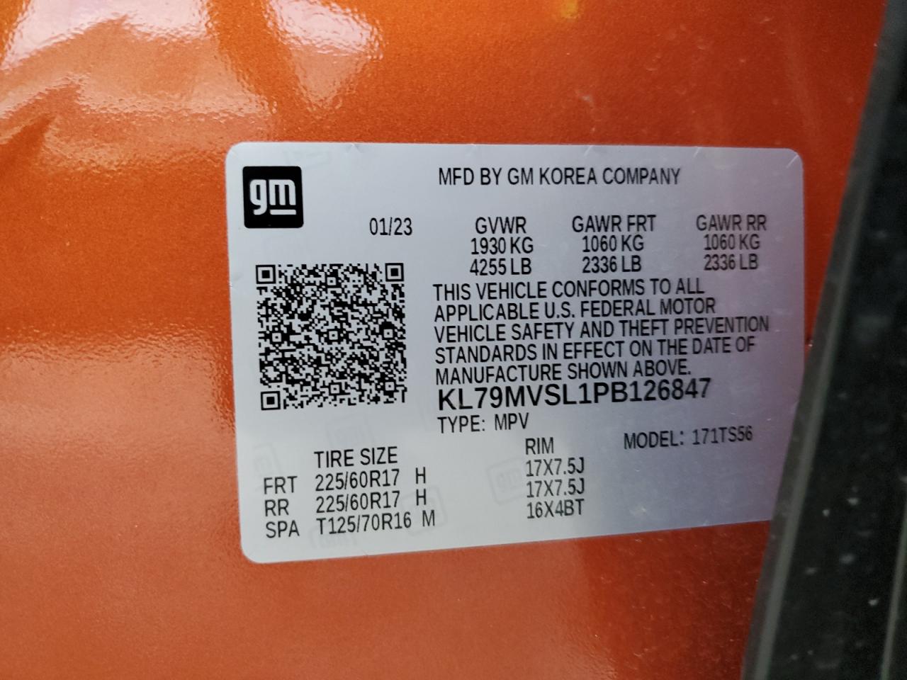 2023 CHEVROLET TRAILBLAZER ACTIV VIN:KL79MVSL1PB126847