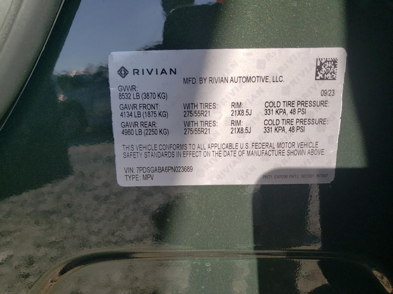 2023 RIVIAN R1S ADVENTURE VIN:7PDSGABA6PN023689