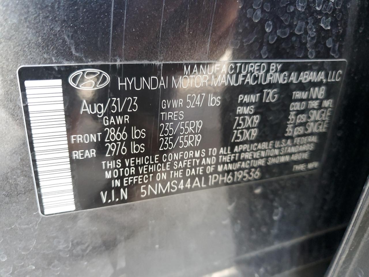 2023 HYUNDAI SANTA FE LIMITED VIN:5NMS44AL1PH619536