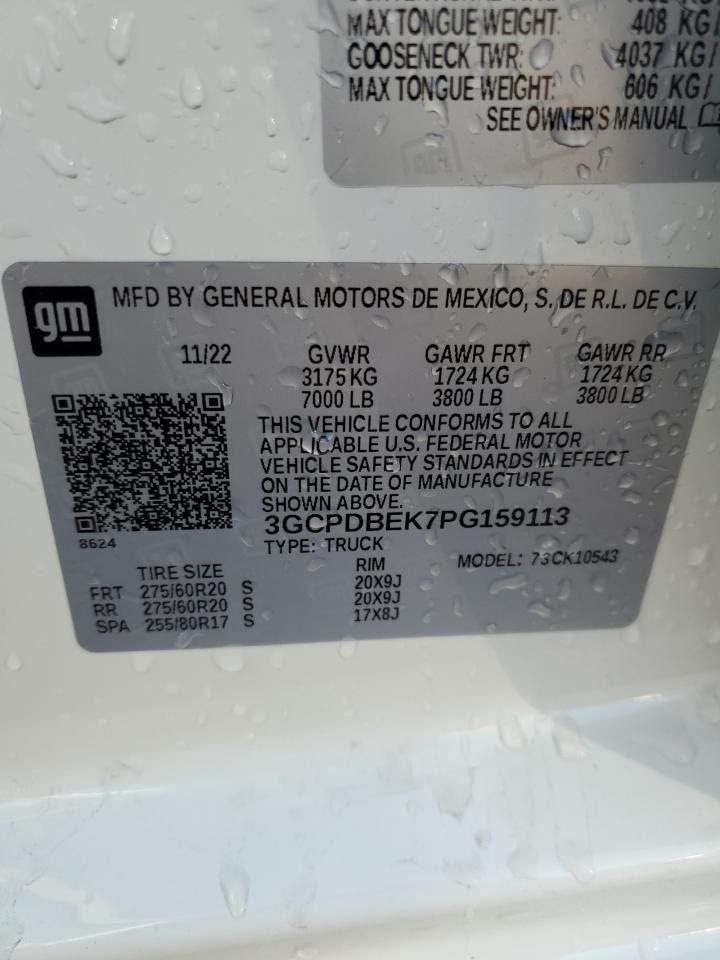 2023 CHEVROLET SILVERADO K1500 CUSTOM VIN:3GCPDBEK7PG159113