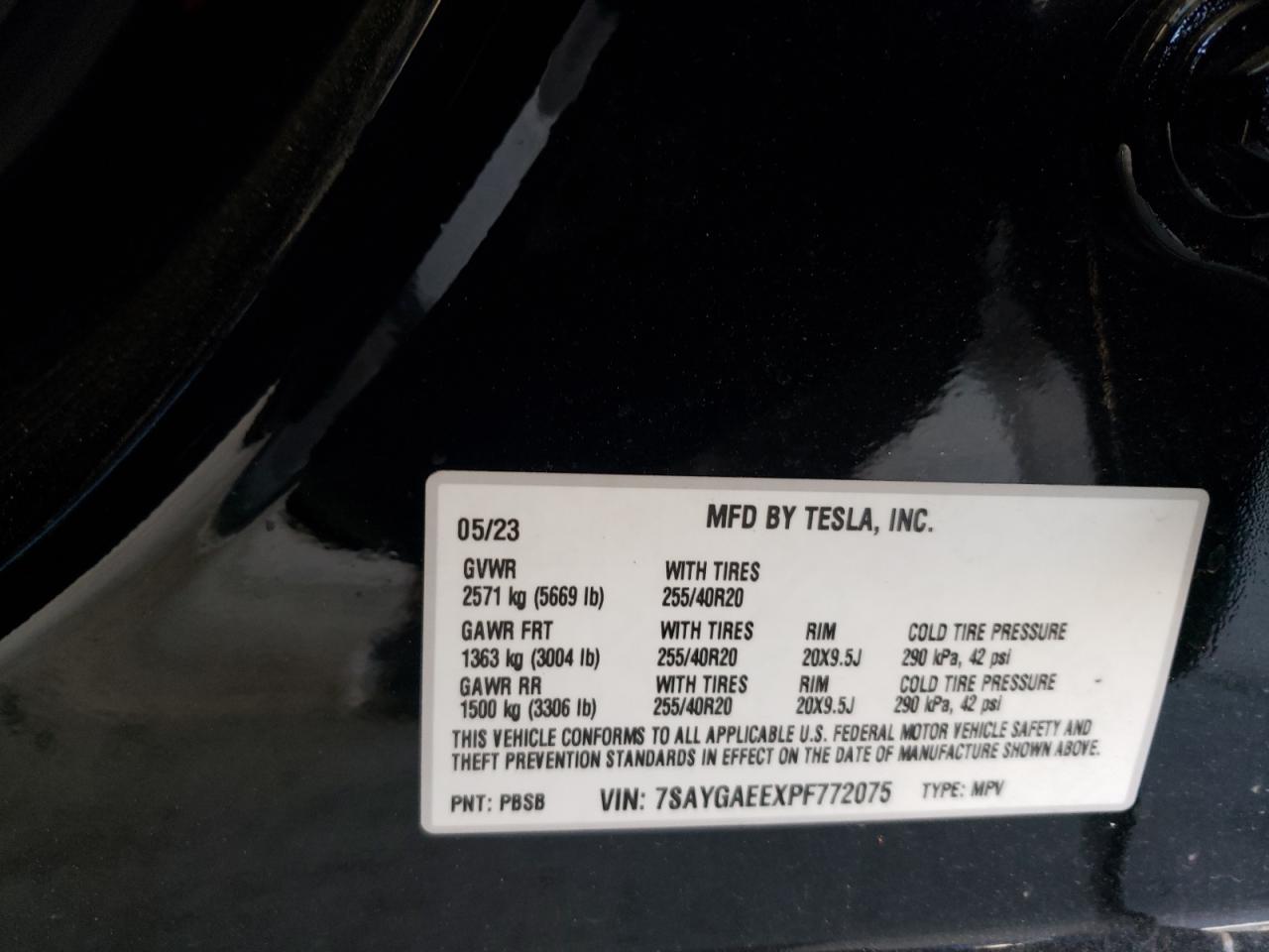 2023 TESLA MODEL Y  VIN:7SAYGAEEXPF772075