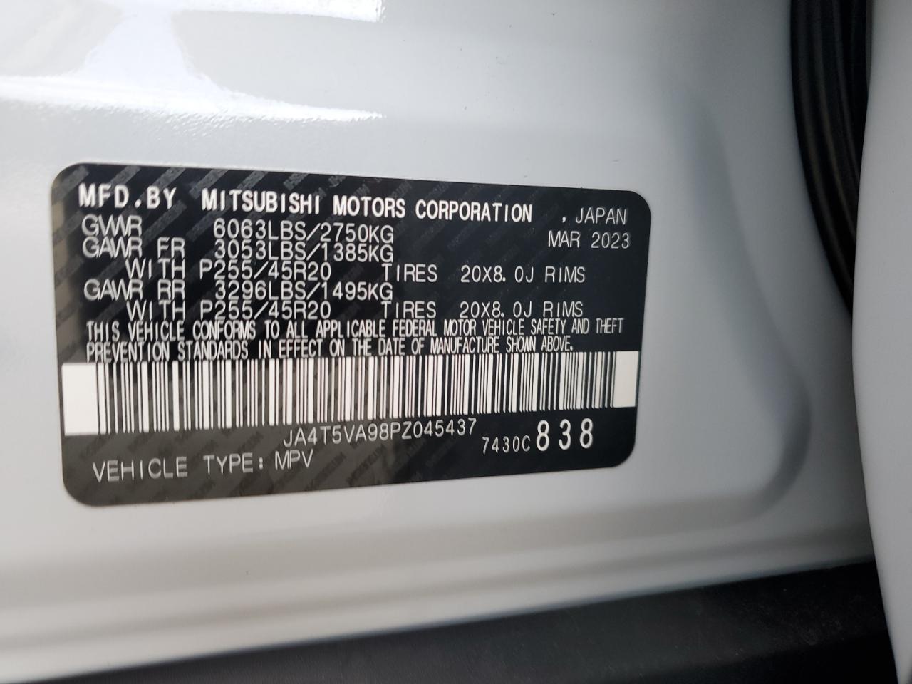 2023 MITSUBISHI OUTLANDER SEL VIN:JA4T5VA98PZ045437