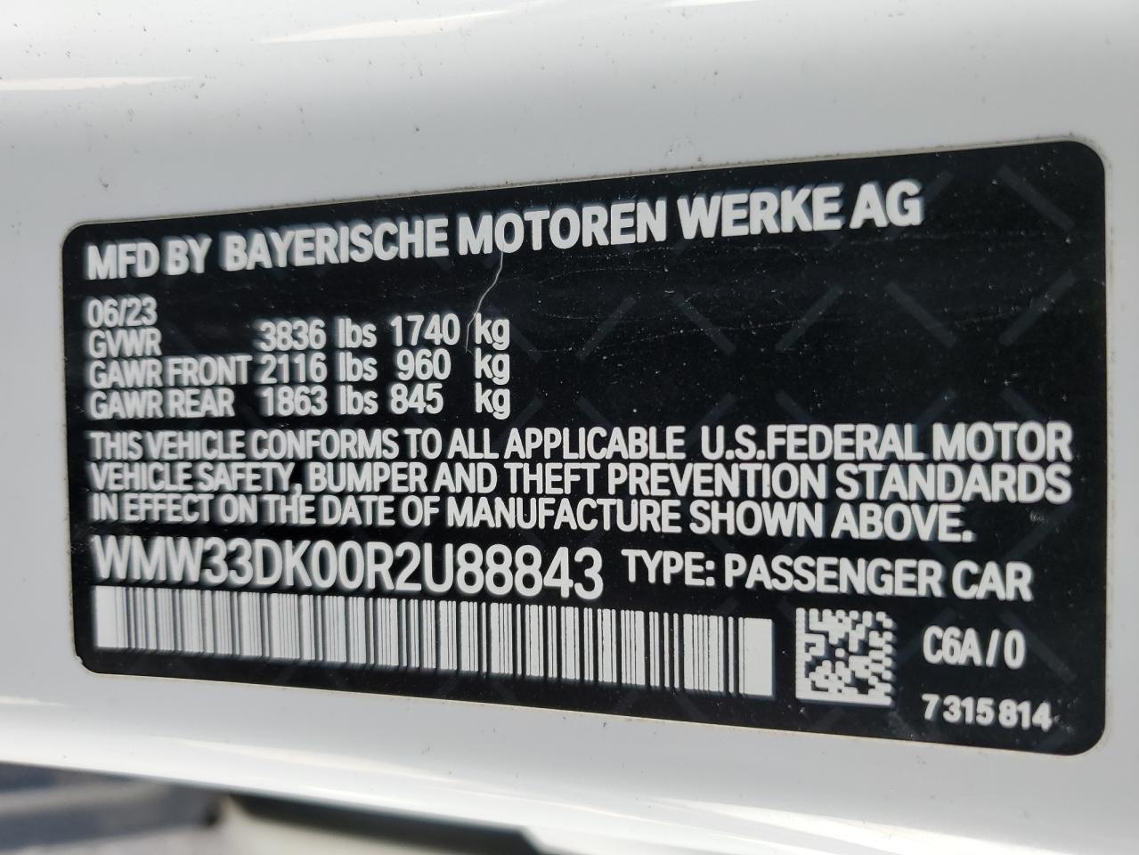 2024 MINI COOPER  VIN:WMW33DK00R2U88843