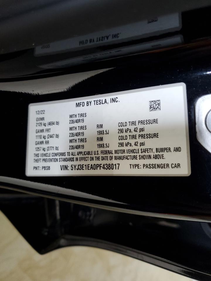 2023 TESLA MODEL 3  VIN:5YJ3E1EA0PF438017