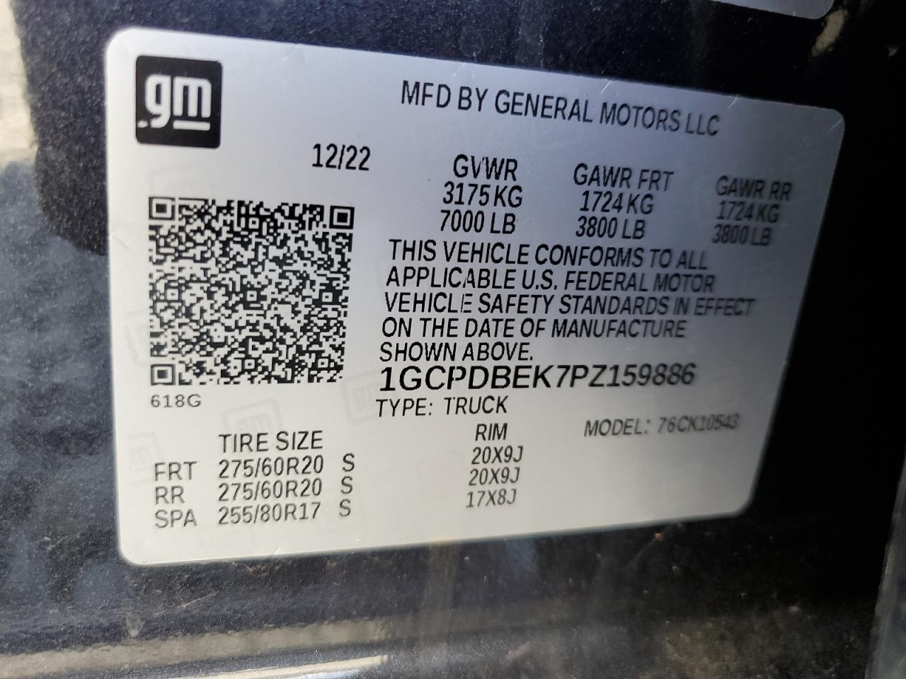 2023 CHEVROLET SILVERADO K1500 CUSTOM VIN:1GCPDBEK7PZ159886