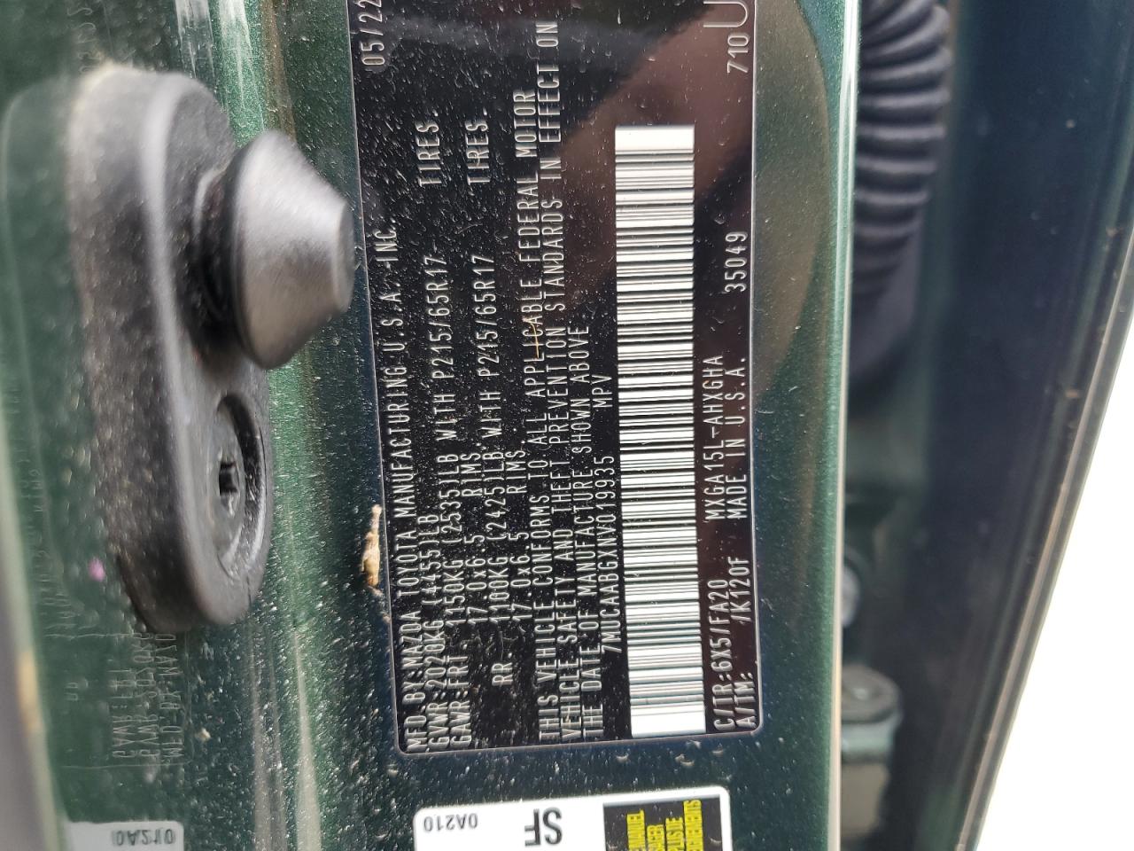 2022 TOYOTA COROLLA CROSS LE VIN:7MUCAABGXNV019935