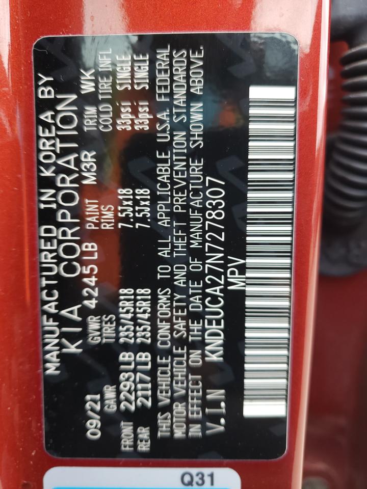 2022 KIA SELTOS NIGHTFALL VIN:KNDEUCA27N7278307