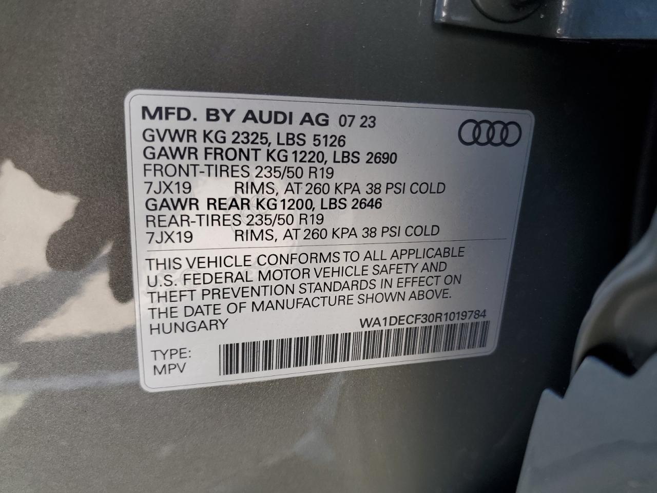 2024 AUDI Q3 PREMIUM S LINE 45 VIN:WA1DECF30R1019784