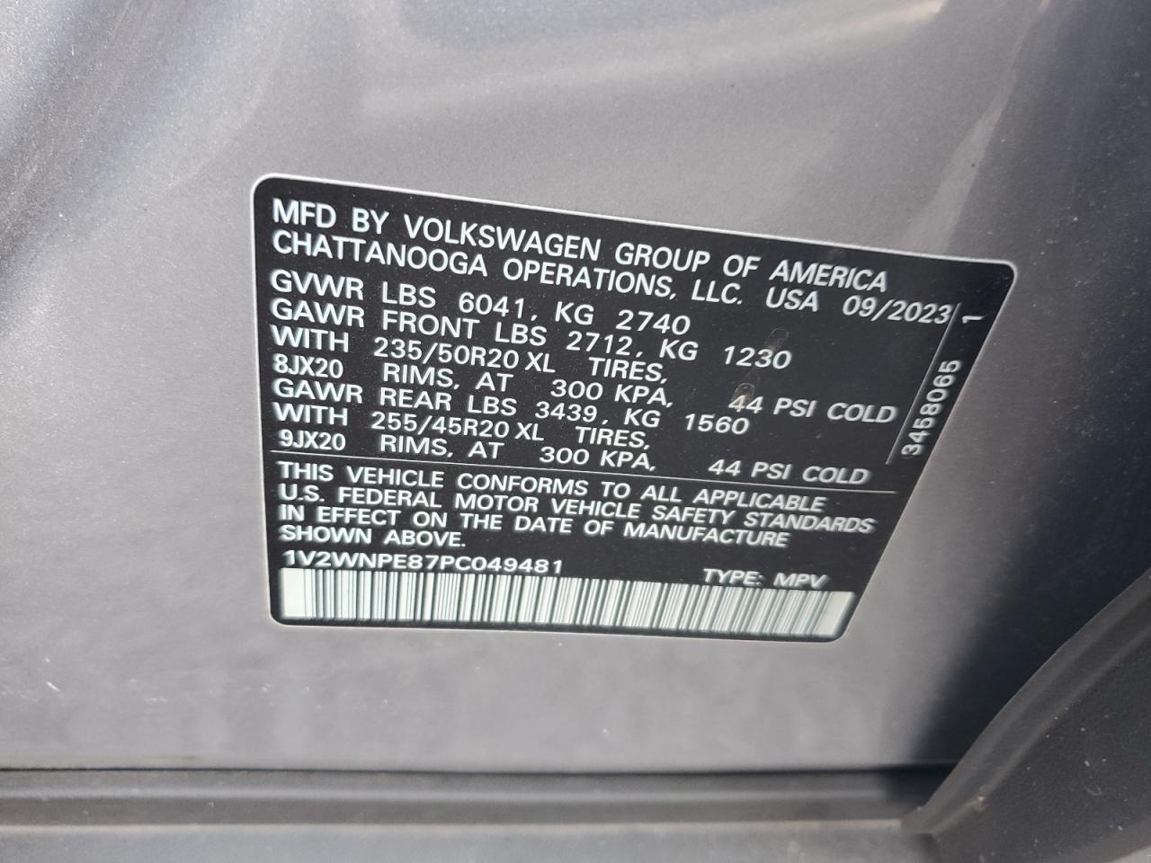 2023 VOLKSWAGEN ID.4 PRO S VIN:1V2WNPE87PC049481