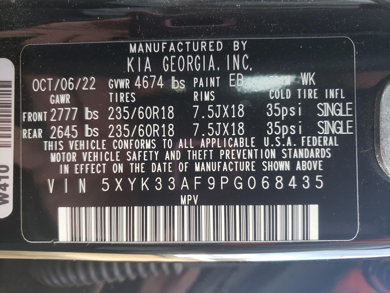 2023 KIA SPORTAGE EX VIN:5XYK33AF9PG068435