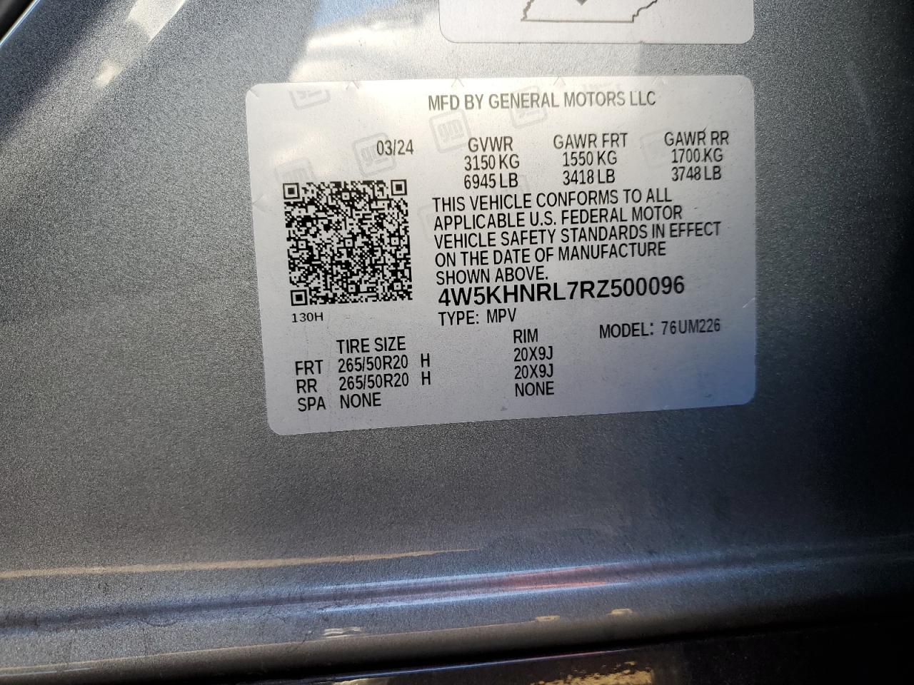 2024 ACURA ZDX A-SPEC VIN:4W5KHNRL7RZ500096