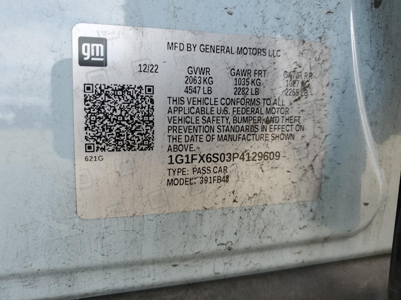 2023 CHEVROLET BOLT EV 2LT VIN:1G1FX6S03P4129609