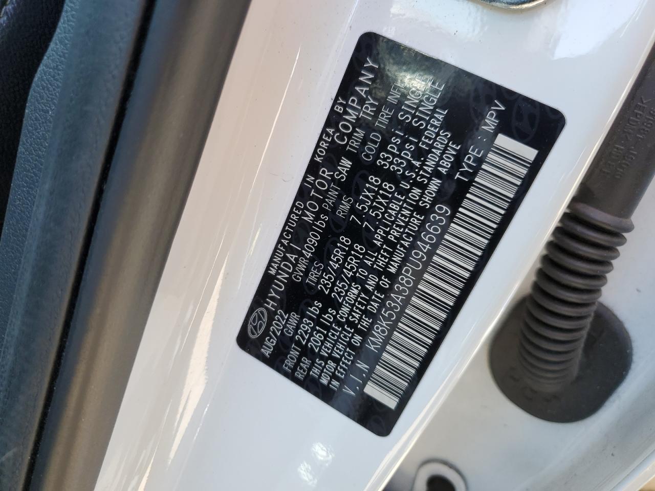 2023 HYUNDAI KONA LIMITED VIN:KM8K53A38PU946639