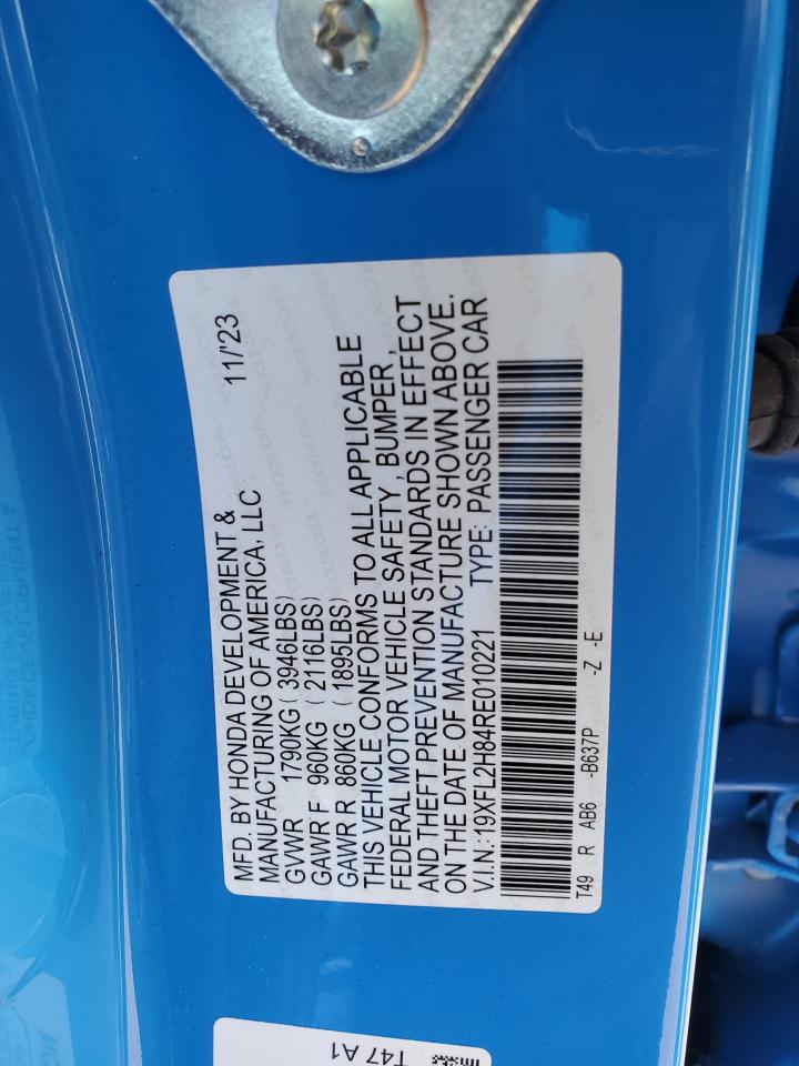 2024 HONDA CIVIC SPORT VIN:19XFL2H84RE010221