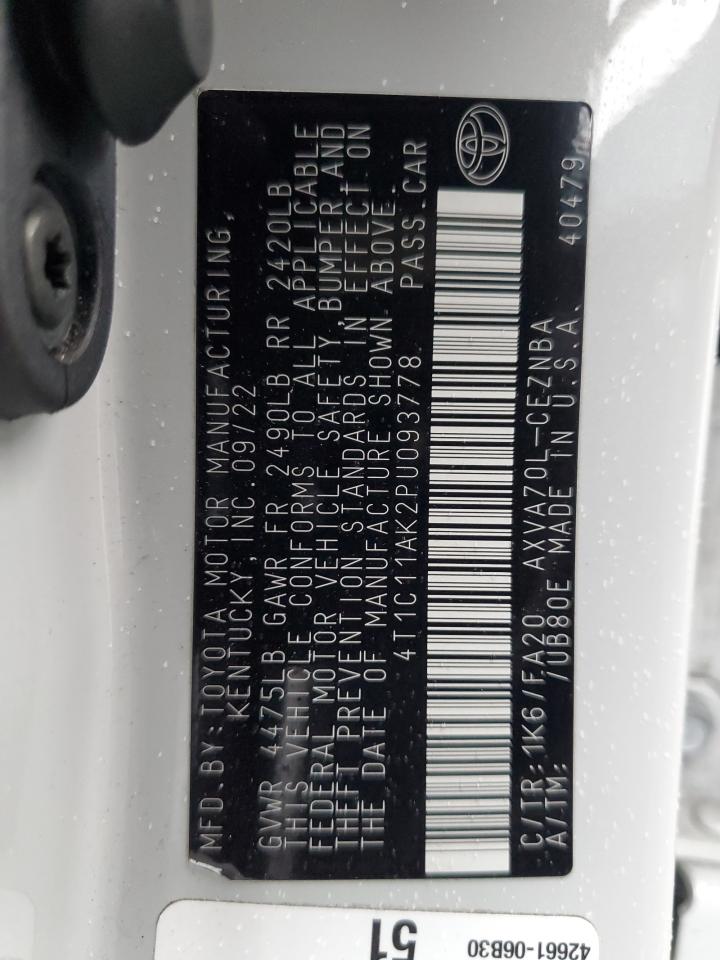 2023 TOYOTA CAMRY LE VIN:4T1C11AK2PU093778