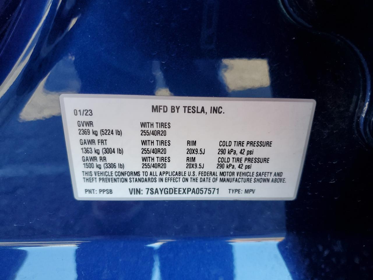 2023 TESLA MODEL Y  VIN:7SAYGDEEXPA057571