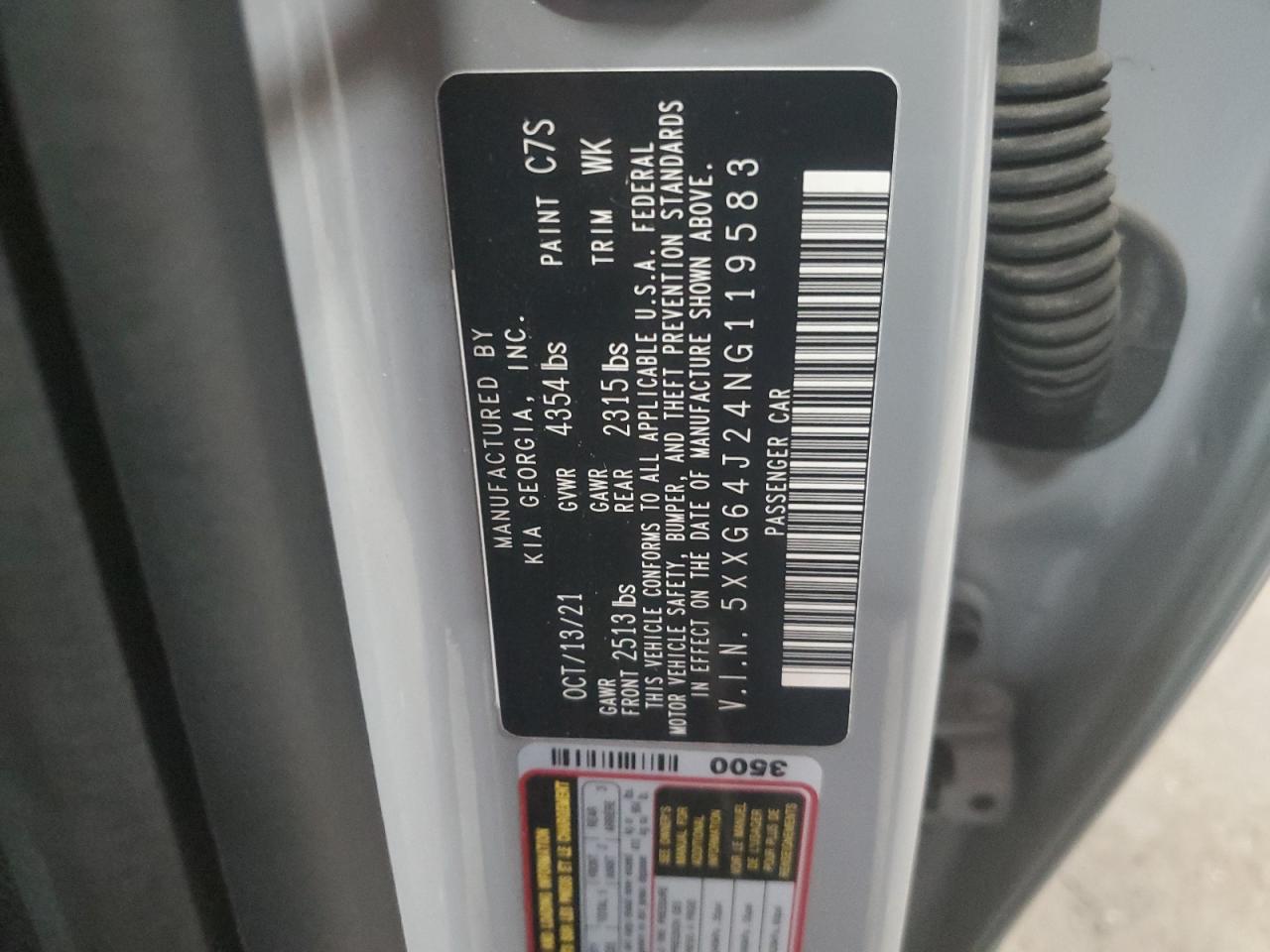 2022 KIA K5 GT LINE VIN:5XXG64J24NG119583