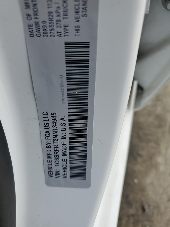 2022 RAM 1500 LARAMIE VIN:1C6SRFRT2NN134945