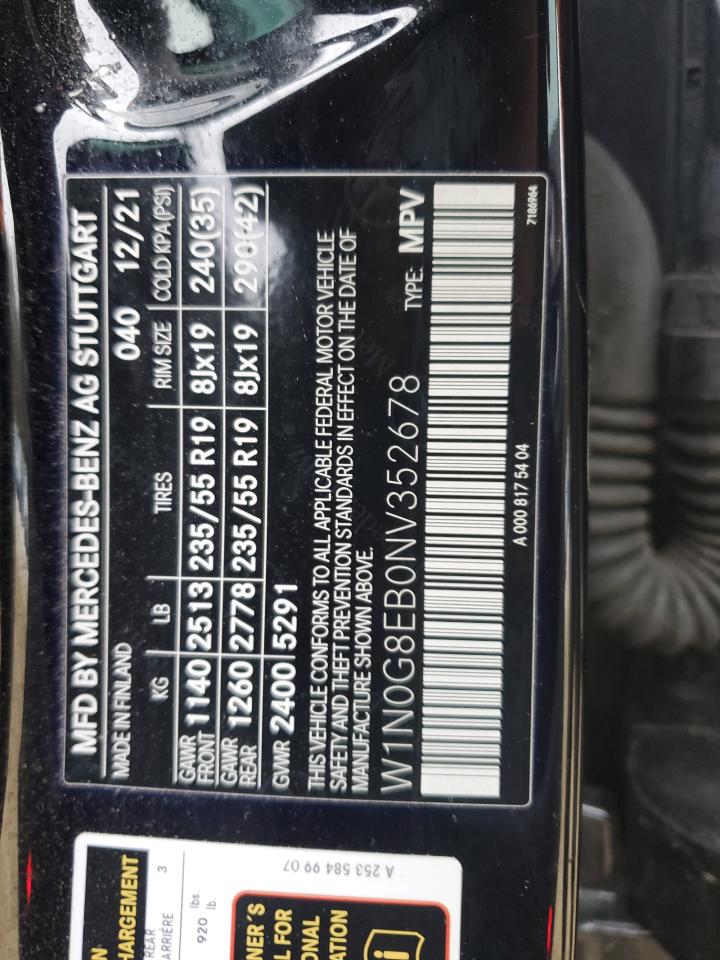 2022 MERCEDES-BENZ GLC 300 4MATIC VIN:W1N0G8EB0NV352678