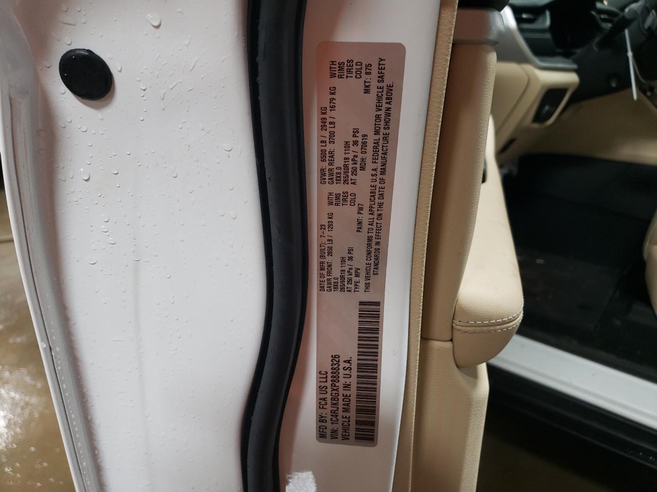 2023 JEEP GRAND CHEROKEE L LIMITED VIN:1C4RJKBGXP8888326