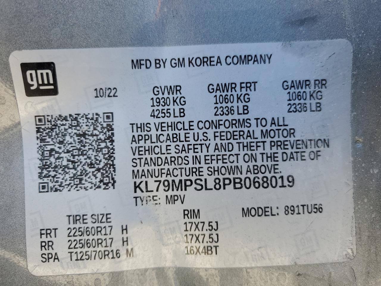 2023 CHEVROLET TRAILBLAZER LT VIN:KL79MPSL8PB068019