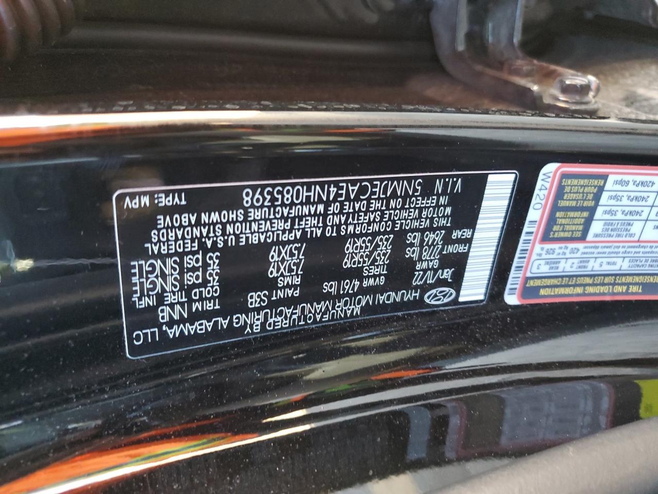2022 HYUNDAI TUCSON LIMITED VIN:5NMJECAE4NH085398