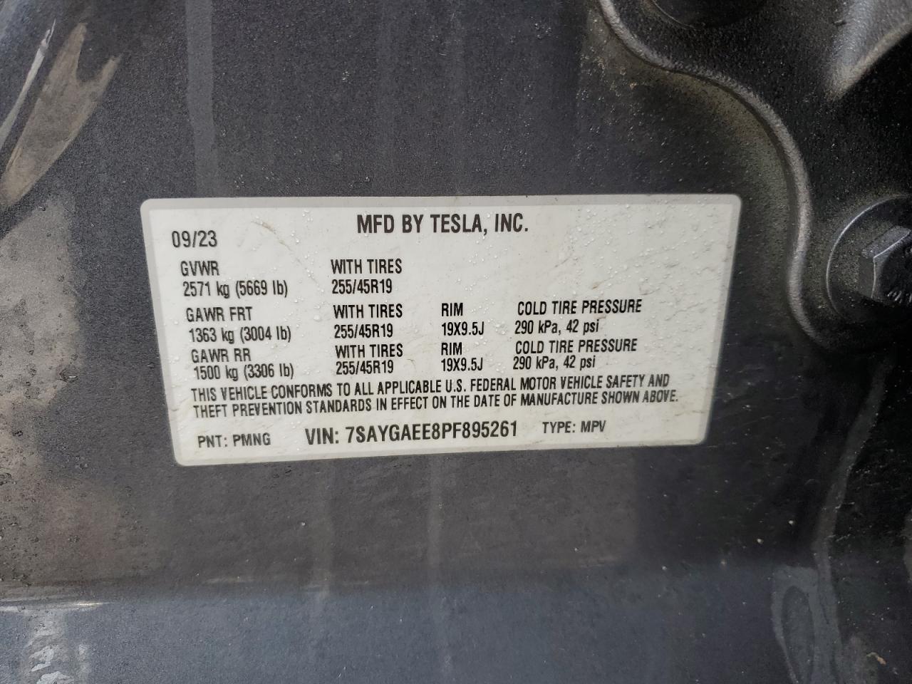 2023 TESLA MODEL Y  VIN:7SAYGAEE8PF895261