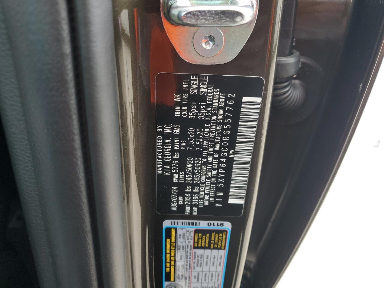 2024 KIA TELLURIDE S VIN:5XYP64GC0RG557762