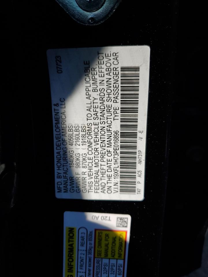 2023 HONDA CIVIC EXL VIN:19XFL1H73PE016896