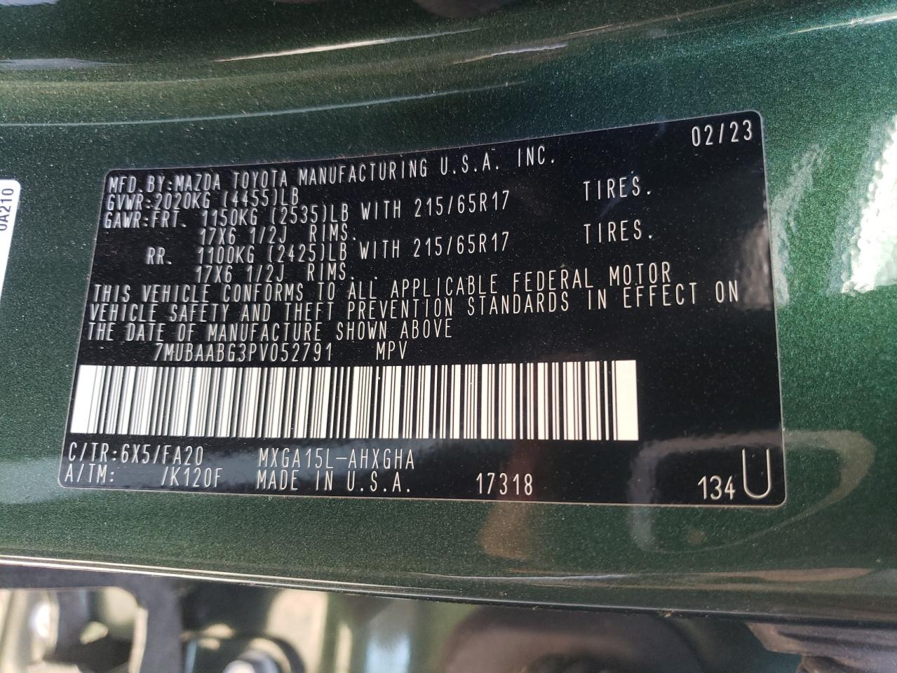 2023 TOYOTA COROLLA CROSS LE VIN:7MUBAABG3PV052791