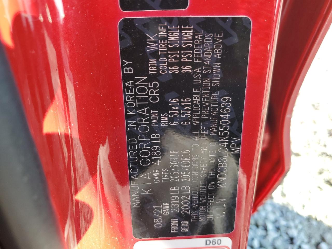 2022 KIA NIRO LX VIN:KNDCB3LC4N5504639