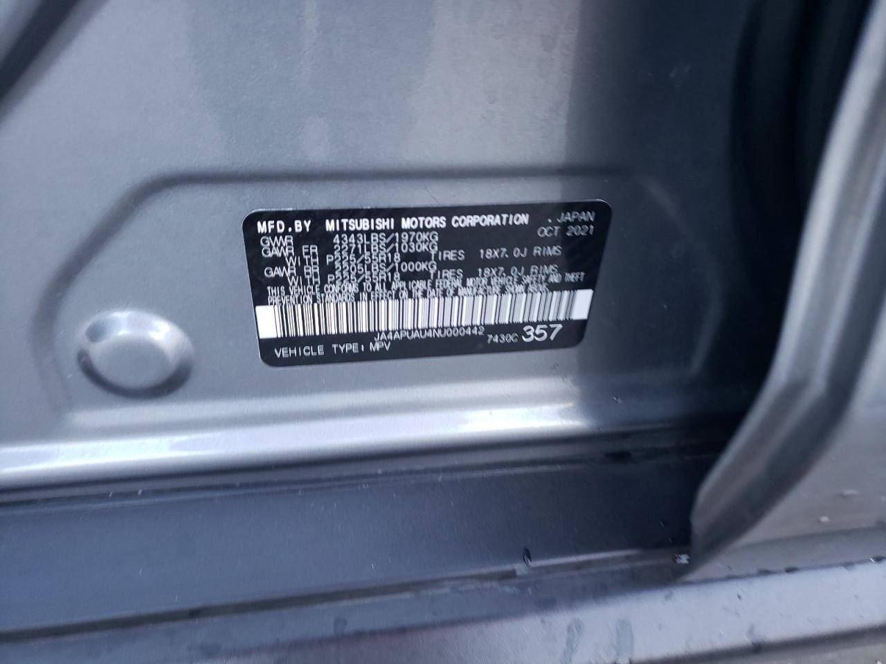 2022 MITSUBISHI OUTLANDER SPORT ES VIN:JA4APUAU4NU000442